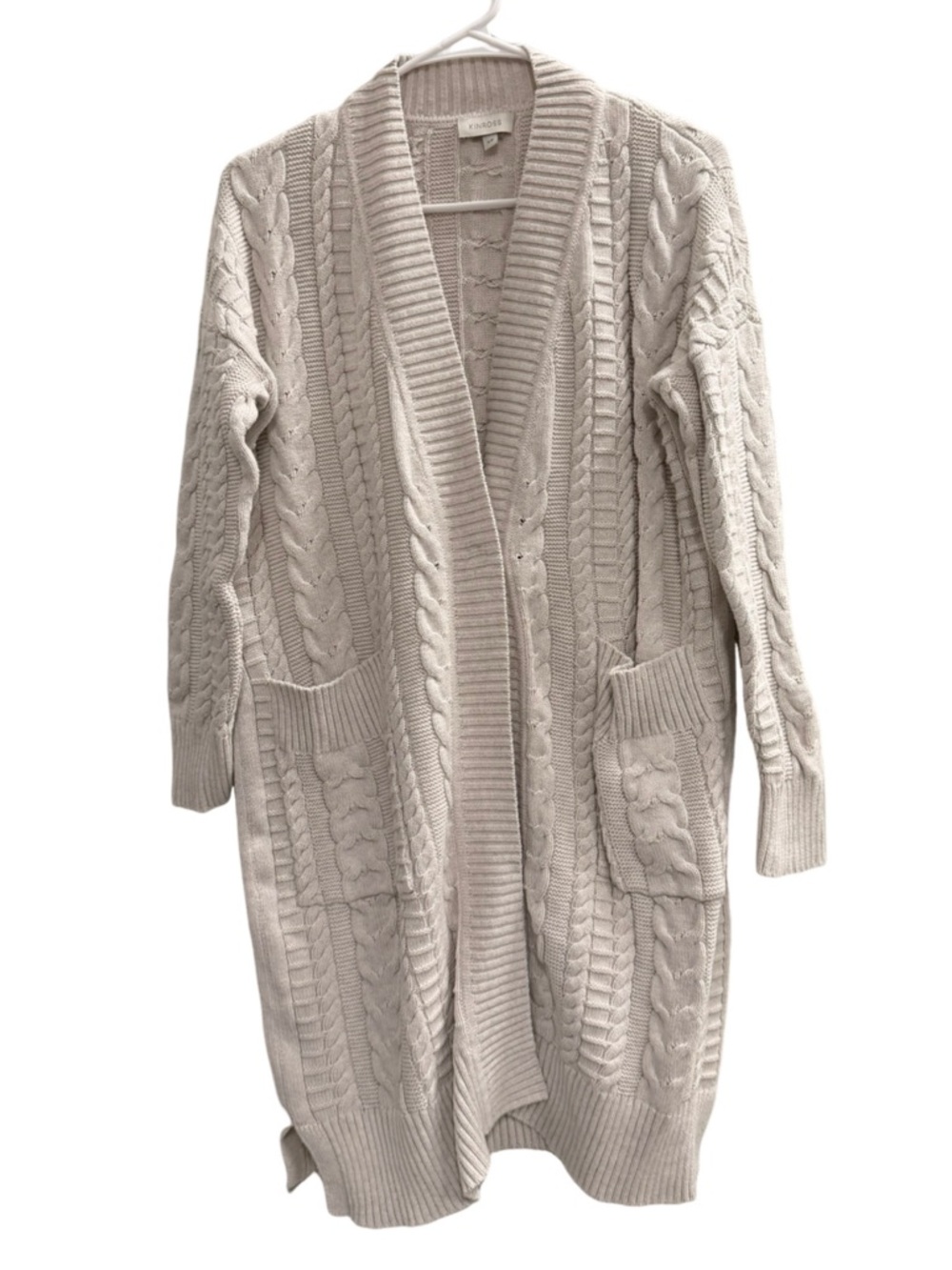 Kinross Cable Knit Oversized Open Front Cardigan Duster Cream Size Small - Picture 2 of 8